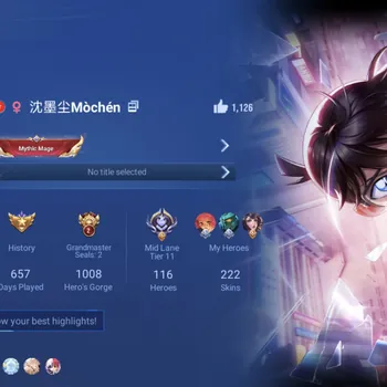 Honor of Kings Accounts Rare Skin Global Hero 116 Skin 222: Conan (Luban) Blessed Da Qiao, 5 Legend (Arthur,Li Xin,Yao,Di