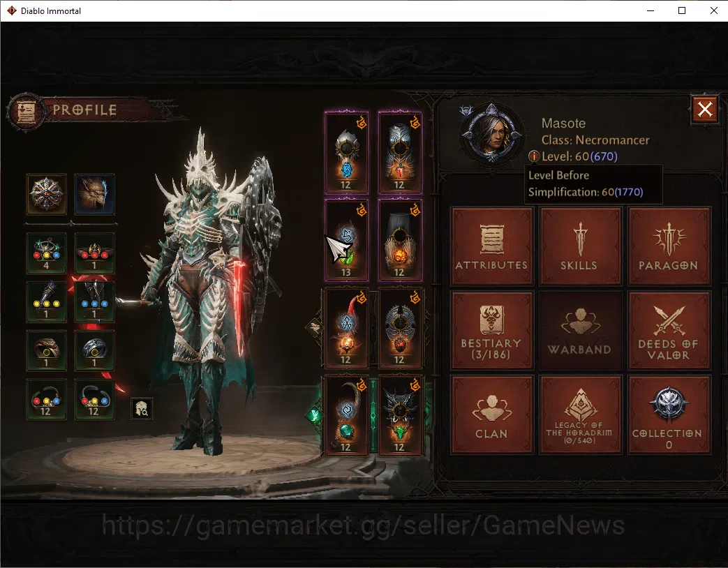 Diablo Immortal Accounts EU-Sescheron|CS ON|Lv60(670)|Necromancer|CR 38k|Re image 14