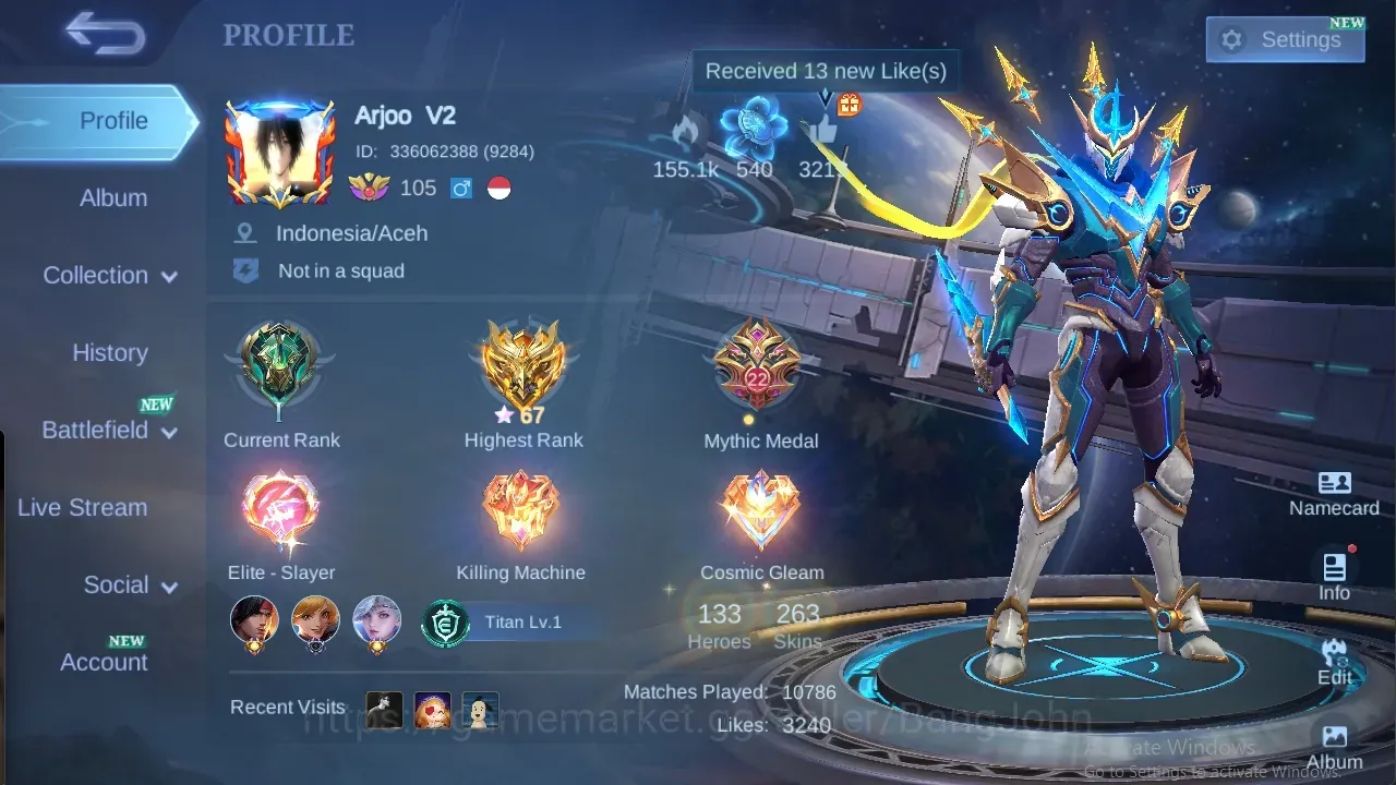 Mobile Legends: Bang Bang Accounts Collector Global|263S|Renowned|LEGEND Gusion,KINSHIN Lancelot, Annual Kagura,Zodiac 1