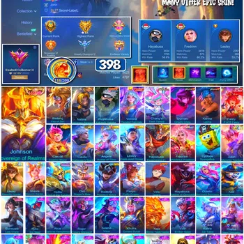 Mobile Legends: Bang Bang Accounts #3953 | 398 Skins | Legend Jhonson | Collector Badang & Natalia | Kakashi | Zenith Vexana