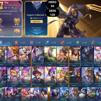 Mobile Legends: Bang Bang Accounts Smurf BEST OFFER | HERO 94 | SKIN 120 | NATALIA COLLECTOR | SUN LUNAR | AKAI ANNIC | 2X