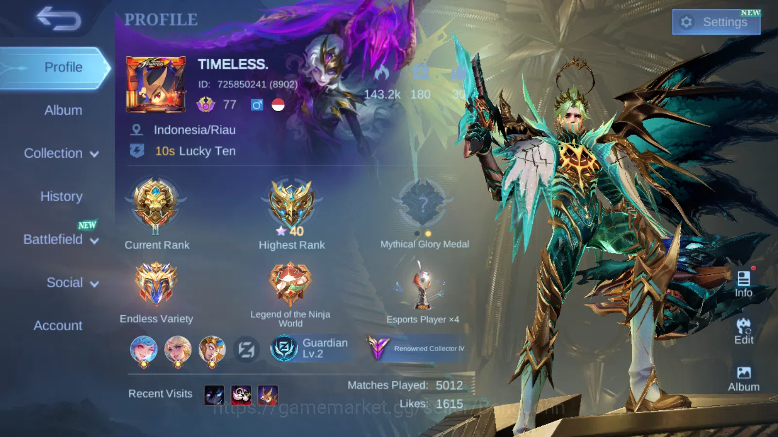 Mobile Legends: Bang Bang Accounts Hero 93 | skin 186 | emblem all max | renowned col image 1