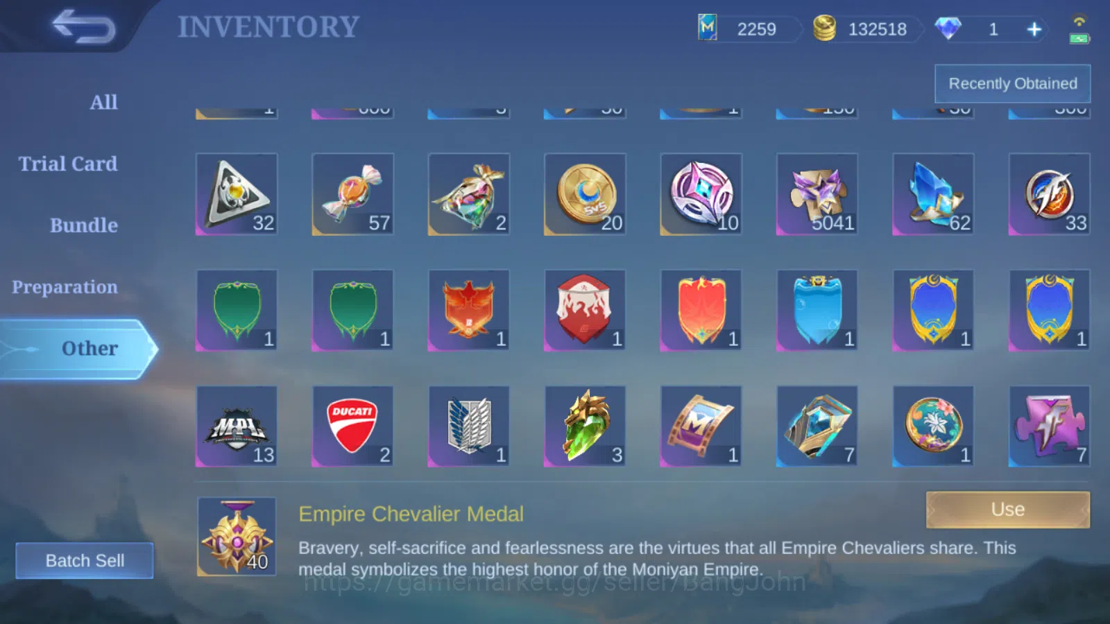 Mobile Legends: Bang Bang Accounts Hero 93 | skin 186 | emblem all max | renowned col image 13