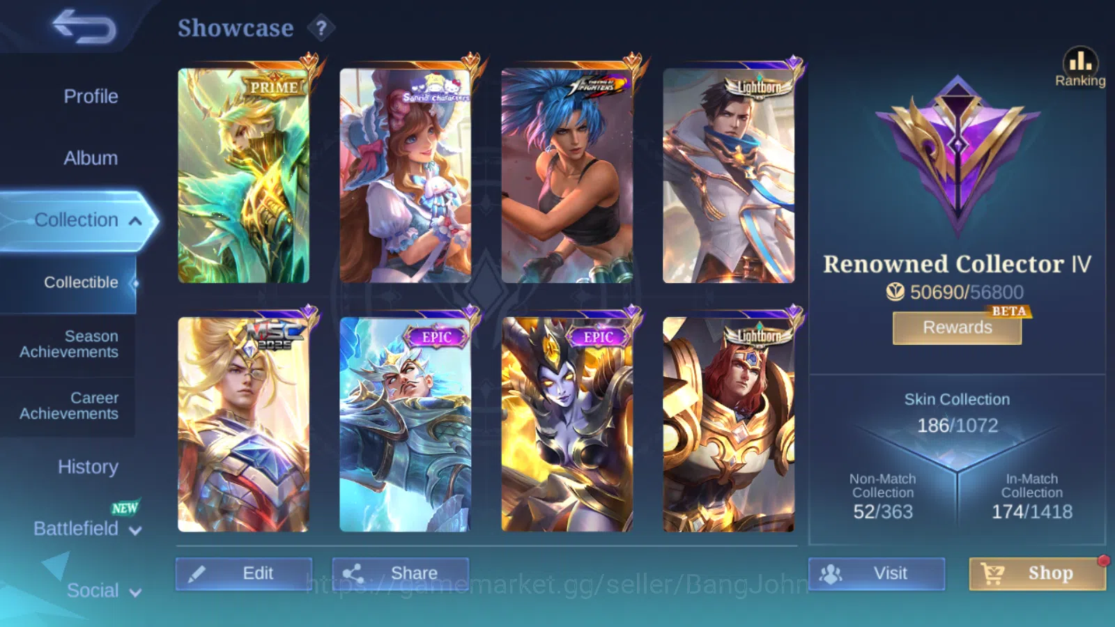 Mobile Legends: Bang Bang Accounts Hero 93 | skin 186 | emblem all max | renowned col image 2