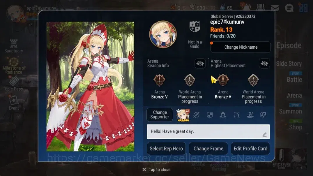 Epic Seven Accounts GLOBAL UNVERIF|New Era|3 ML(TE Kayron,Salome,Falle image 2
