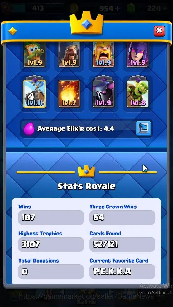Clash Royale Accounts Lv 413|Trophy 3107|KTL 10|Card 52/121|1 Hero 4 EVO image 3