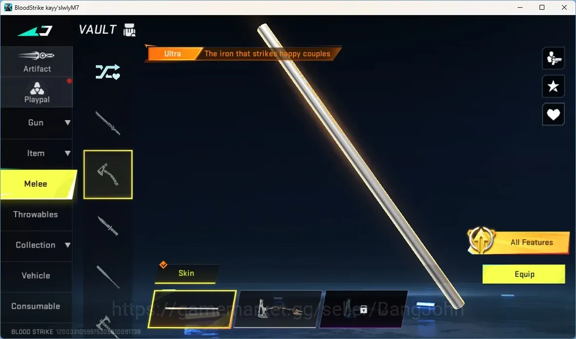 Blood Strike Accounts Collab Skin ASIA | 2 Ultra Melee: The Iron that strikes happy couples,Shuriken-Azure Thunder|1 OPM 1