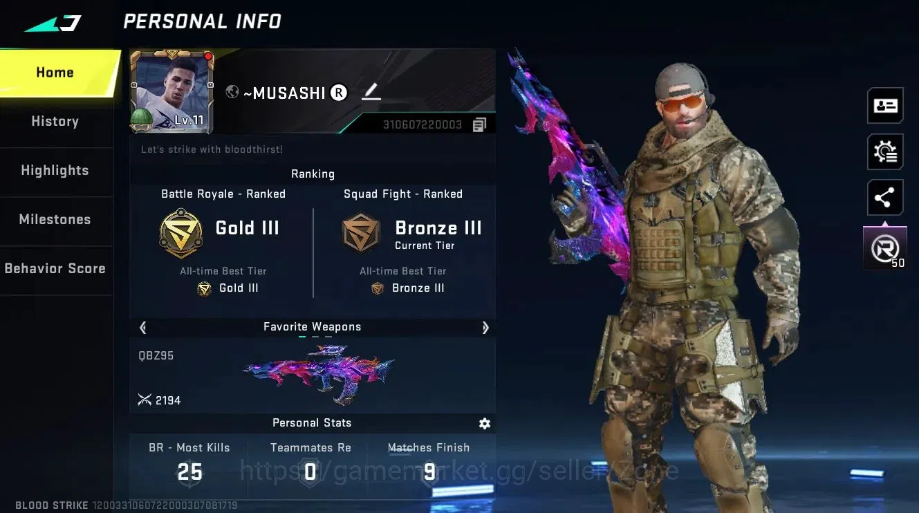 Blood Strike Accounts Collab Skin ASIA|1 ETERNAL: QBZ95 Whisper (Kill Broadcast)|1 ULTRA STRIKER|1 ENZO|6 1