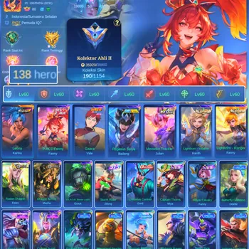 Mobile Legends: Bang Bang Accounts Others HERO 138 SKIN 190 | EMBLEM ALL MAX| PACE FANNY| VALE GARA| HERO GOOD| SKIN GOOD
