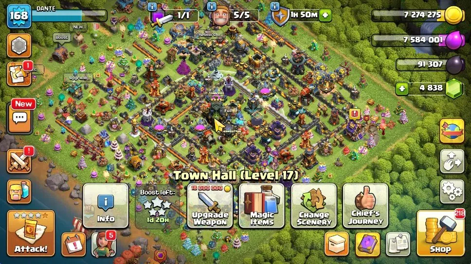 Clash of Clans Accounts High-End LV 168|TH 17|HH 10|Limited Skin|BK 91,AQ 62,GW 38,MP 40,RC 17,DD 1|BM 5, BC 15|4.841 Gem|CN 1