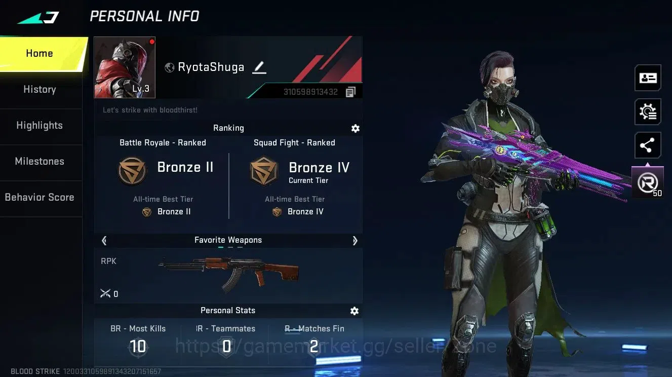 Blood Strike Accounts Others ASIA|1 ETERNAL: M4A1 Blight's Embrace | 3 LEGENDARY Guns | 2 ULTRA Loot Crate | 8 Strikers 1