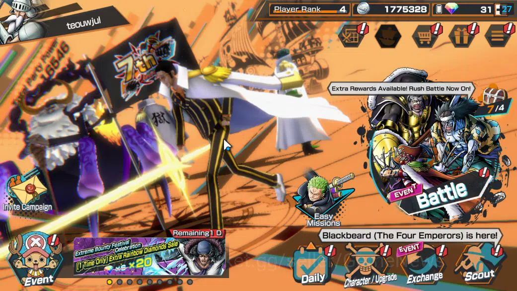 One Piece Bounty Rush Accounts Starter Global|6 EX|BP Kuzan,[Borsalino],KPO Roger,Gear5 Luffy,5Elder Saturn,4Emperors