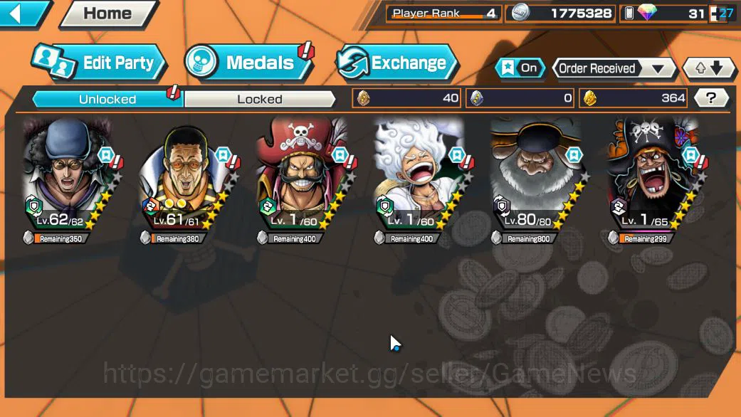 One Piece Bounty Rush Accounts Starter Global|6 EX|BP Kuzan,[Borsalino],KPO Roger,Gear5 Luffy,5Elder Saturn,4Emperors 3