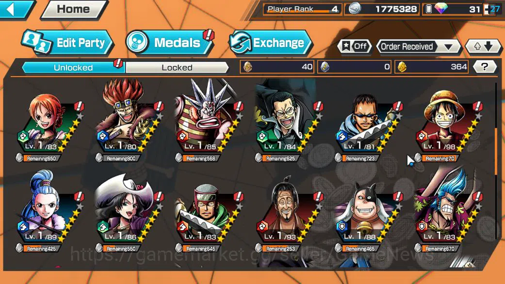 One Piece Bounty Rush Accounts Starter Global|6 EX|BP Kuzan,[Borsalino],KPO Roger,Gear5 Luffy,5Elder Saturn,4Emperors 5