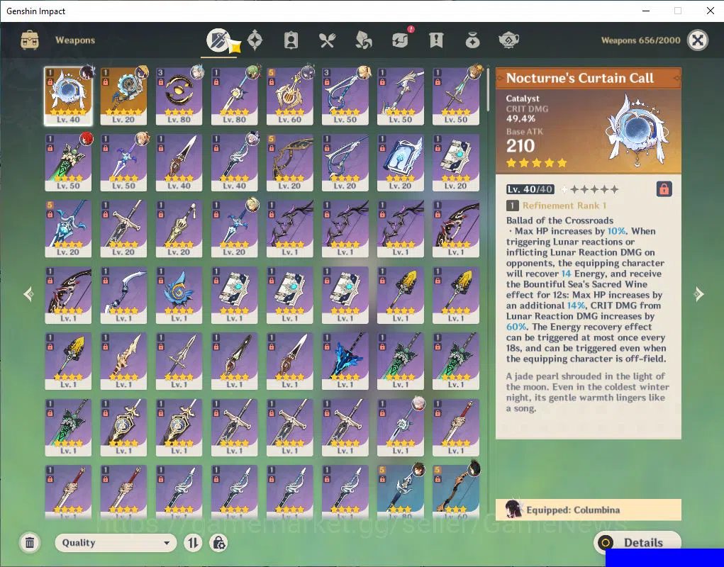 Genshin Impact Accounts Mid Game ASIA|AR 50|5 limited +2(*5Weapon)|{Columbina+Sign},Lauma,Zhongli,Neuvillette,Kaedehara 4