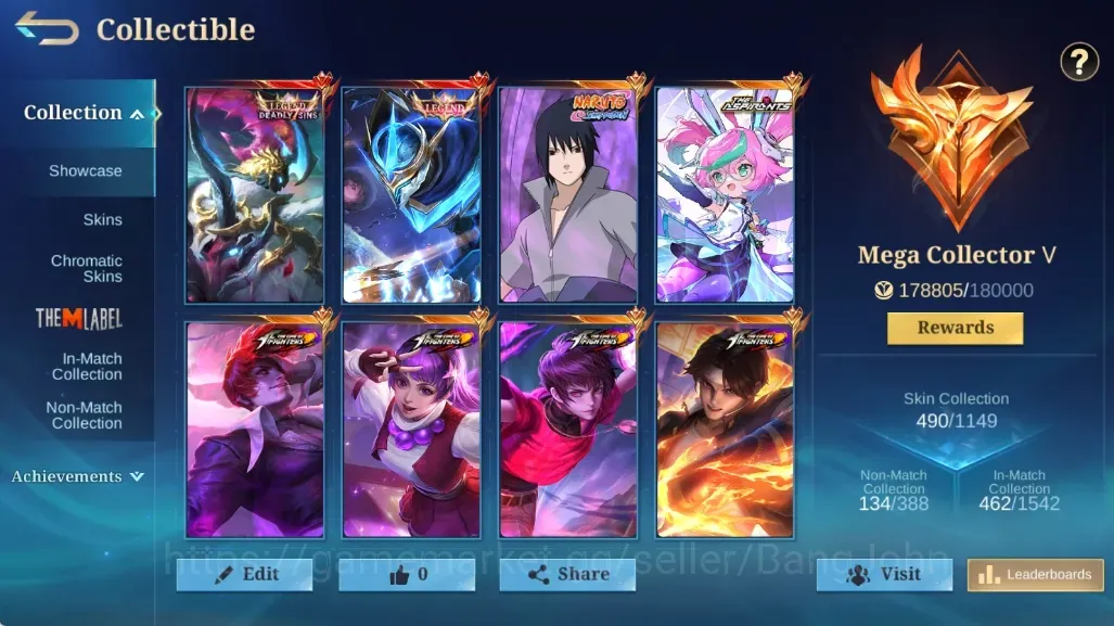 Mobile Legends: Bang Bang Accounts Collector Global|Hero 138|Skin 490|Mega|Legend: Alpha, Gusion|Naruto Suyou|Asp Chang'e|5 1