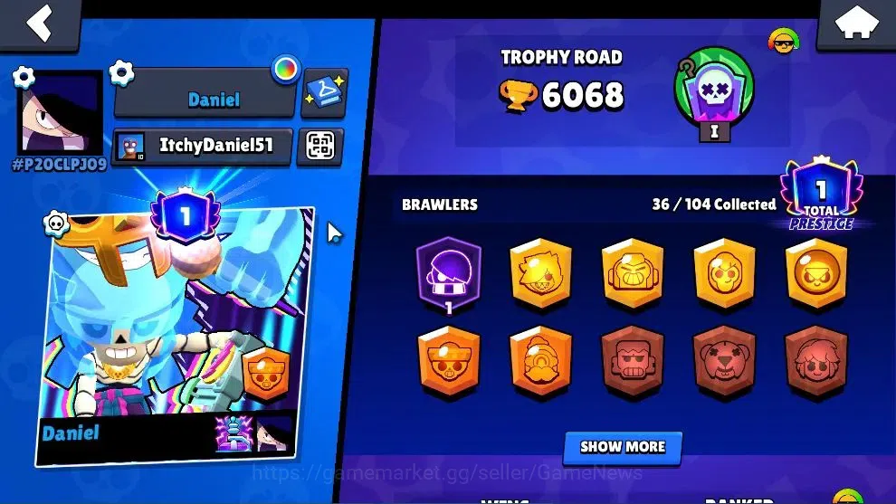 Brawl Stars Accounts Free CR|6068 Trophy|36 Brawlers 2 Max|6,6k Power Point|1 Hyperch [DJ Poco] 1 Legend 2 Mythic 9 Epic 2
