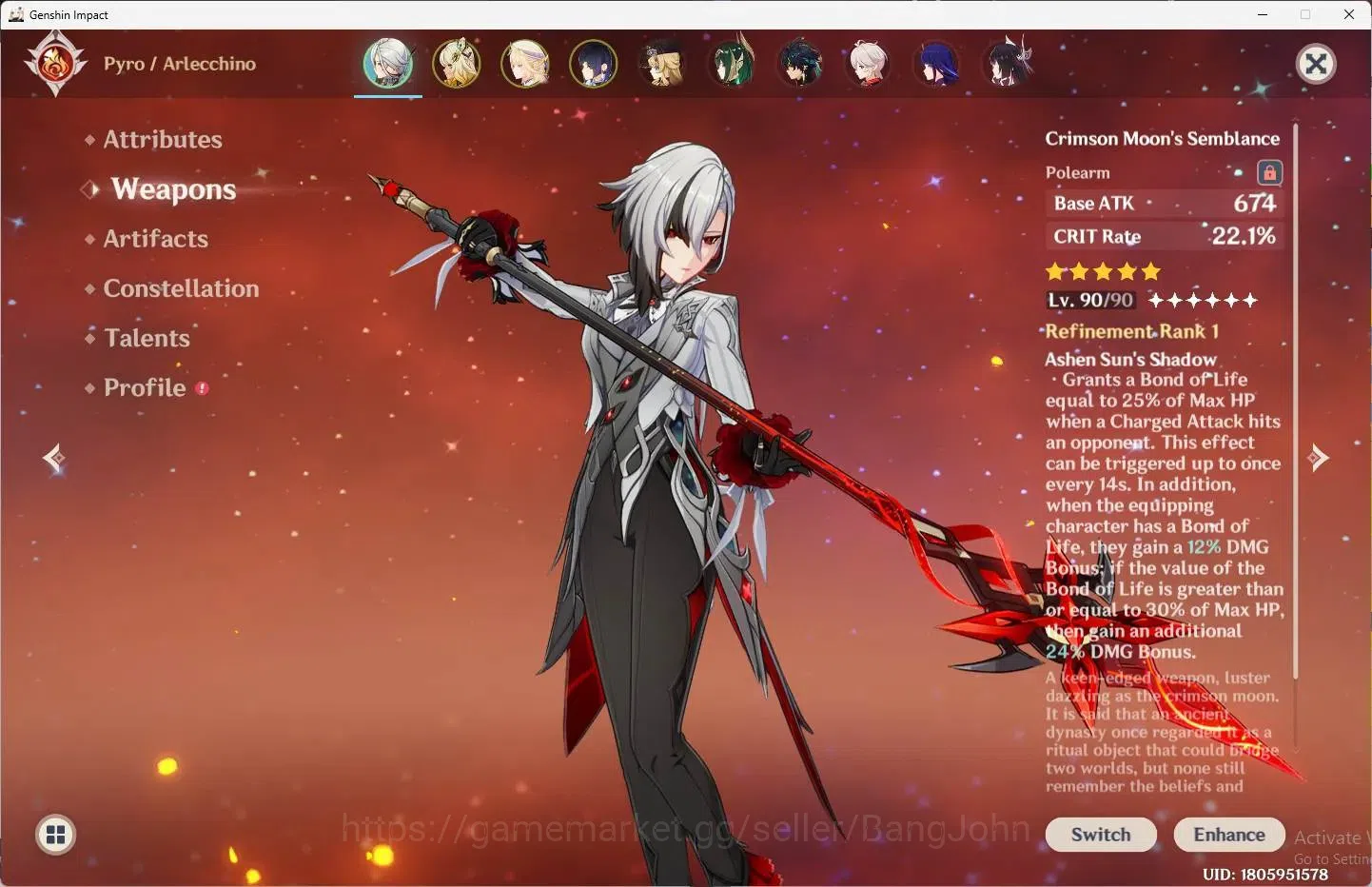 Genshin Impact Accounts ASIA | AR 56 |13 Limited + 6 Standar |[Arlecchino, image 2