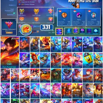 Mobile Legends: Bang Bang Accounts 🔥 #4162 🔥 💎 331 Skins 👑 KOF Valir Kyo Kusanagi ⚔️ Exalted Collector V ⭐ KOF Karina