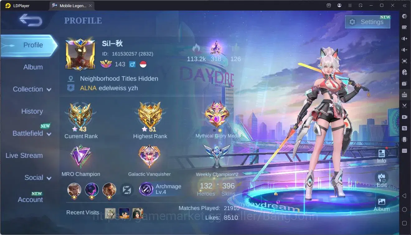 Mobile Legends: Bang Bang Accounts Global | Hero 132| Skin 396| Exalted| Legend Freya image 2