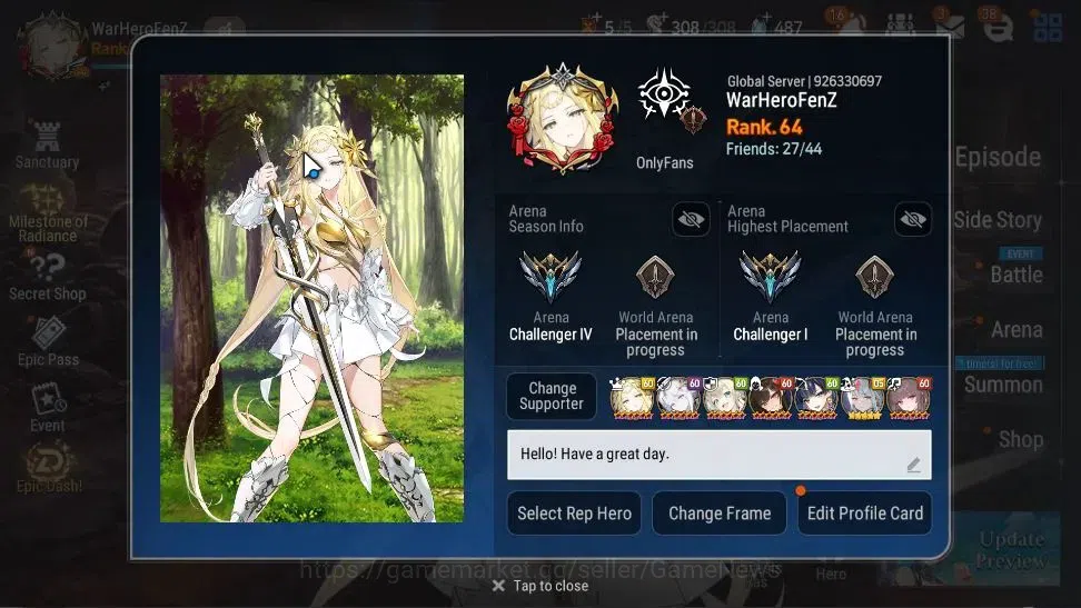Epic Seven Accounts High-End GLOBAL UnVerif|20ML(Monarch Sword 2