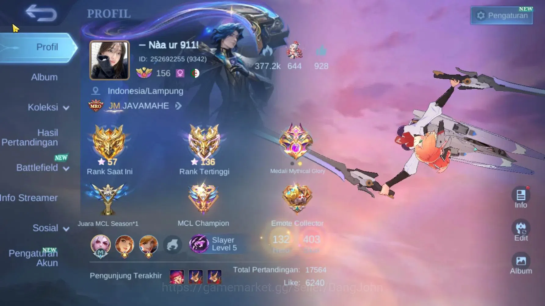 Mobile Legends: Bang Bang Accounts Global|Hero 132|Skin 403|KOF Guin|Asp Lesley+Chang image 15
