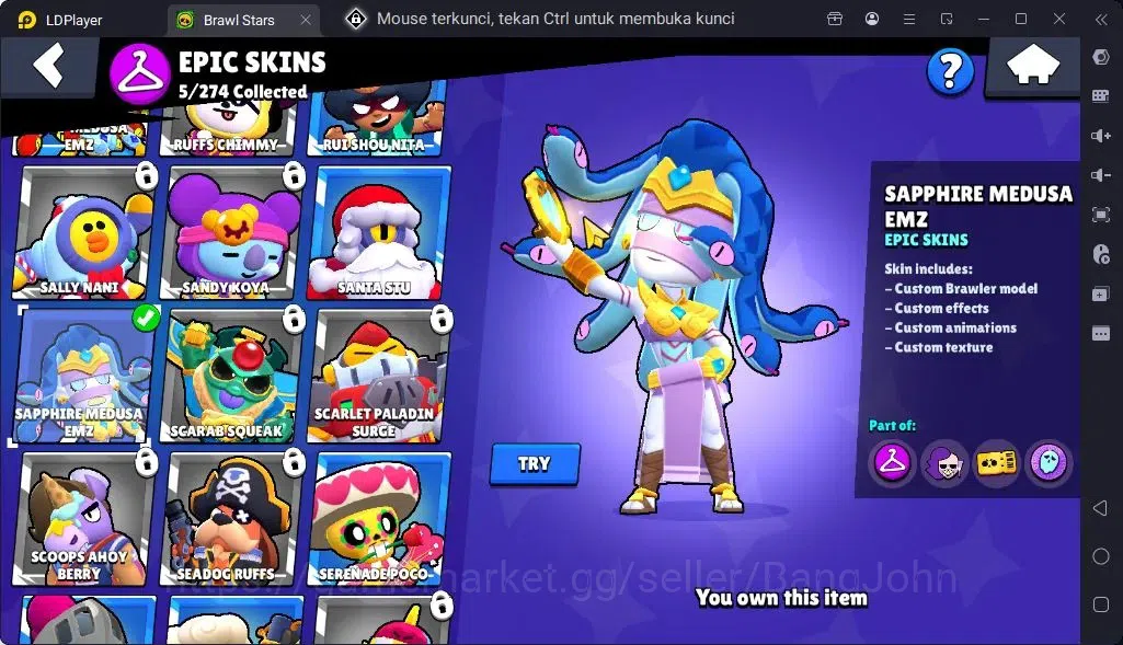 Brawl Stars Accounts Global |Trophy 1579| Brawler 2 Max Supercharge |Skins 2 Mythic,5 Epic|Bling 6722|Protect Off|Check SS 10
