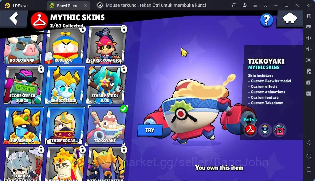 Brawl Stars Accounts Global |Trophy 1579| Brawler 2 Max Supercharge |Skins 2 Mythic,5 Epic|Bling 6722|Protect Off|Check SS 12