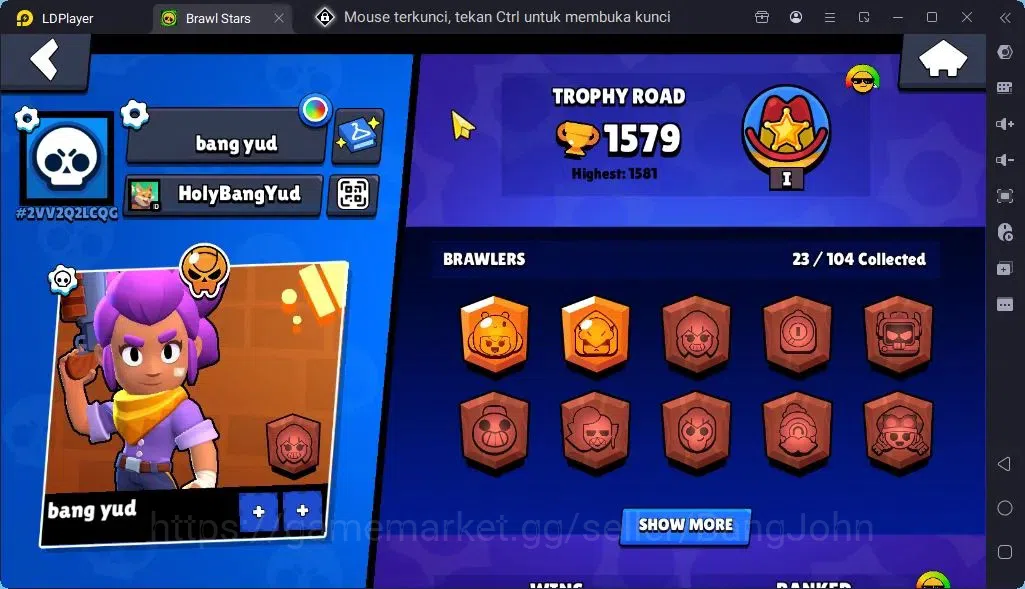 Brawl Stars Accounts Global |Trophy 1579| Brawler 2 Max Supercharge |Skins 2 Mythic,5 Epic|Bling 6722|Protect Off|Check SS 2