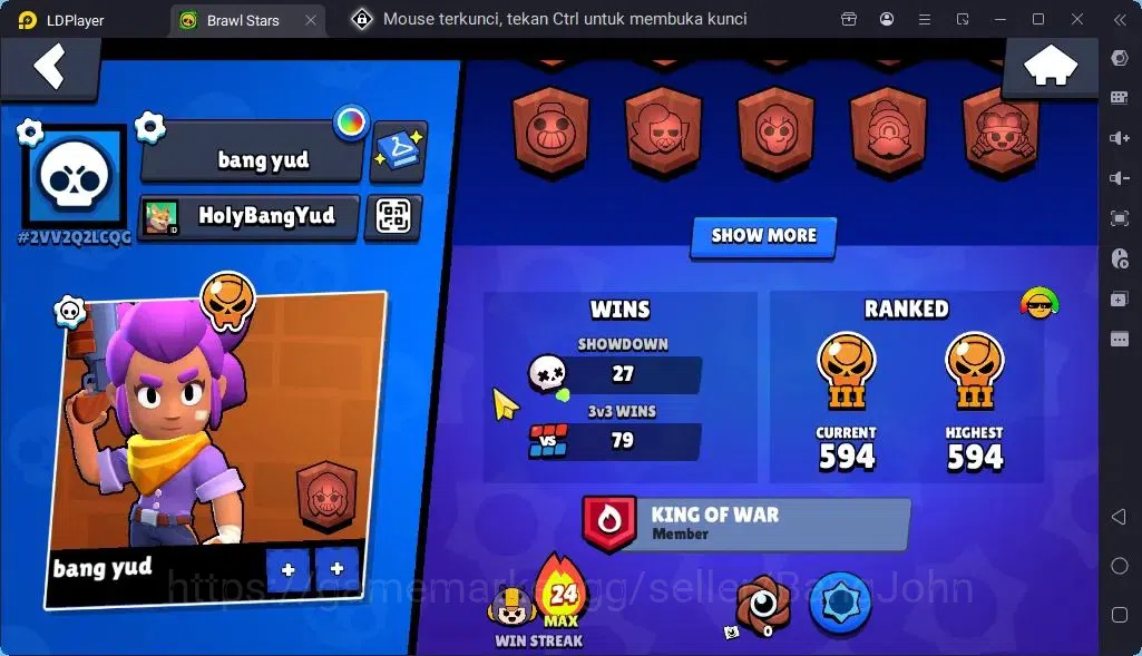 Brawl Stars Accounts Global |Trophy 1579| Brawler 2 Max Supercharge |Skins 2 Mythic,5 Epic|Bling 6722|Protect Off|Check SS 3