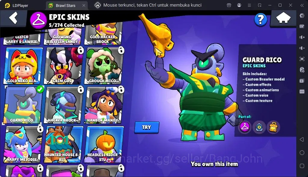 Brawl Stars Accounts Global |Trophy 1579| Brawler 2 Max Supercharge |Skins 2 Mythic,5 Epic|Bling 6722|Protect Off|Check SS 9