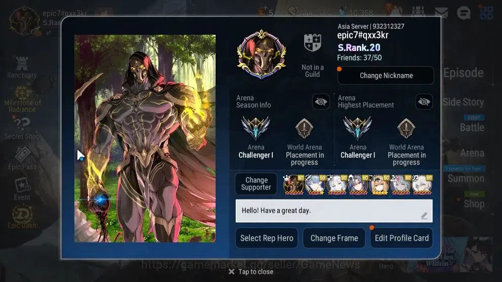 Epic Seven Accounts High-End ASIA Verif|41 ML(Notos,LOT Scales,BArunka,Salome,RnL,Belian,LC 2