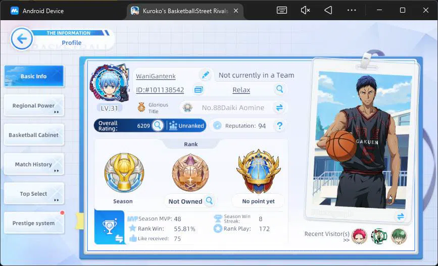 Kuroko's Basketball Street Rivals Accounts SEA|SV13|Lv31|DM 2190|Taiga Kagami A2,Daiki Aomine image 1