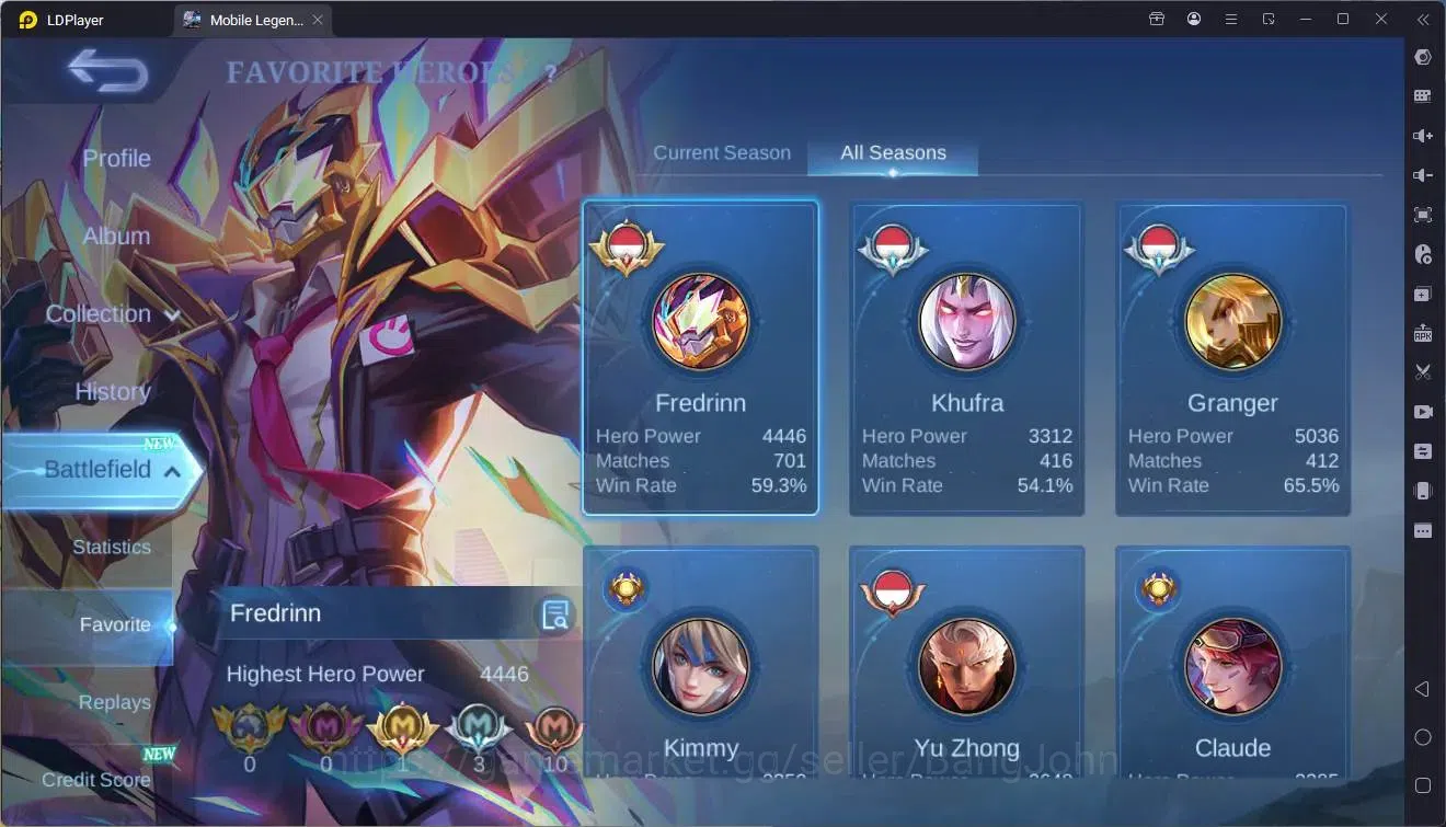 Mobile Legends: Bang Bang Accounts Collector Global |Hero 133|Skin 448|Mega|Legend Lunox|SaintSeiya Badang,Chou|JJK 4