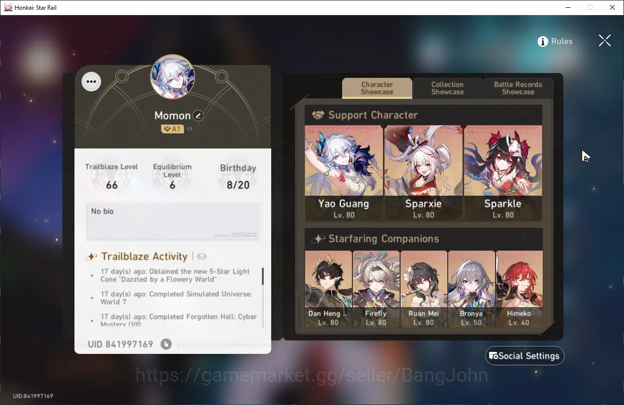 Honkai Star Rail Accounts ASIA | TL 66 yao guang, sparkle, spaxie, dan heng, image 9