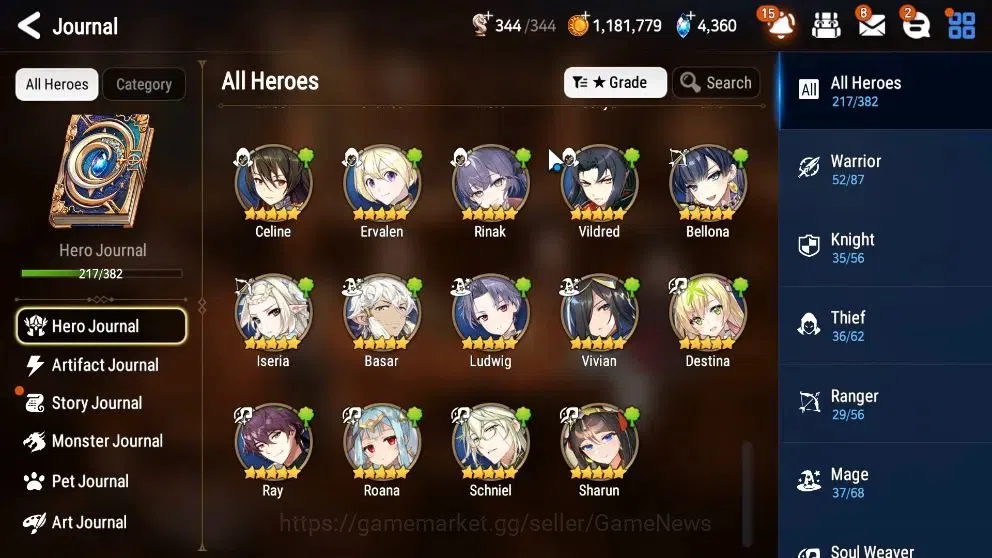 Epic Seven Accounts High-End Global Verif|22 ML(Shepherd Dark Diane,Harseti,Zio,LC Bellona,Etc)+Rinak,Hecate,etc|AUTO WGBC 10