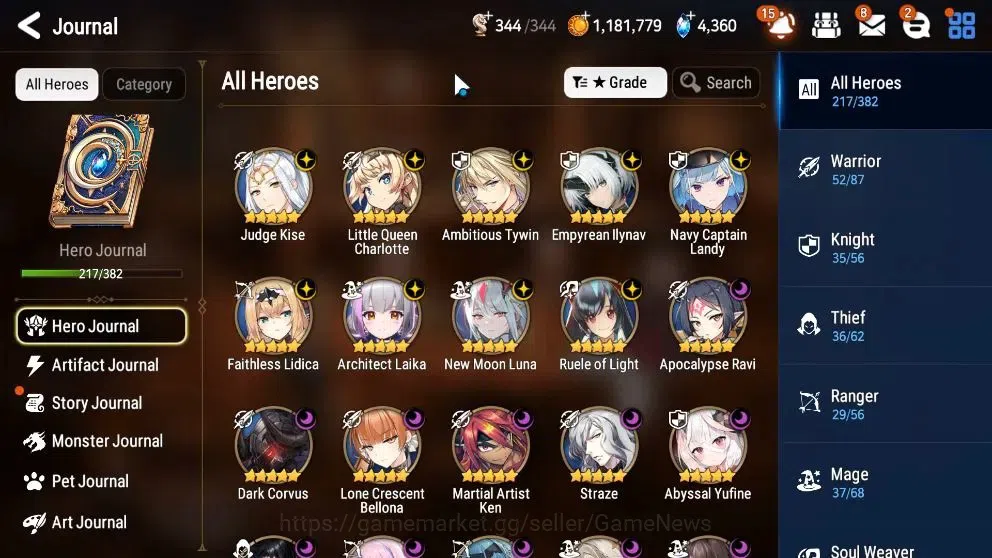 Epic Seven Accounts High-End Global Verif|22 ML(Shepherd Dark Diane,Harseti,Zio,LC Bellona,Etc)+Rinak,Hecate,etc|AUTO WGBC 5