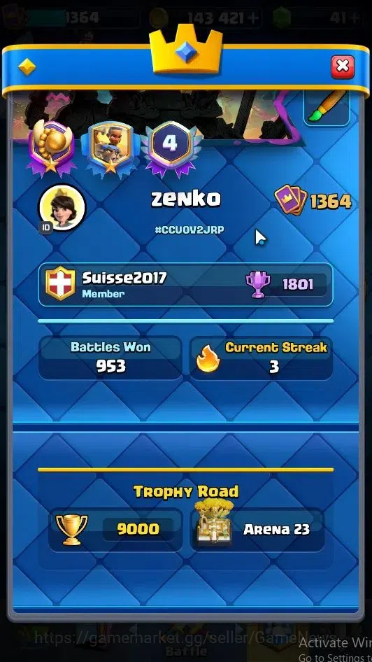 Clash Royale Accounts Lv 1364|Trophy 9000|KTL 13|Limited Skin|Card 120|3 image 2