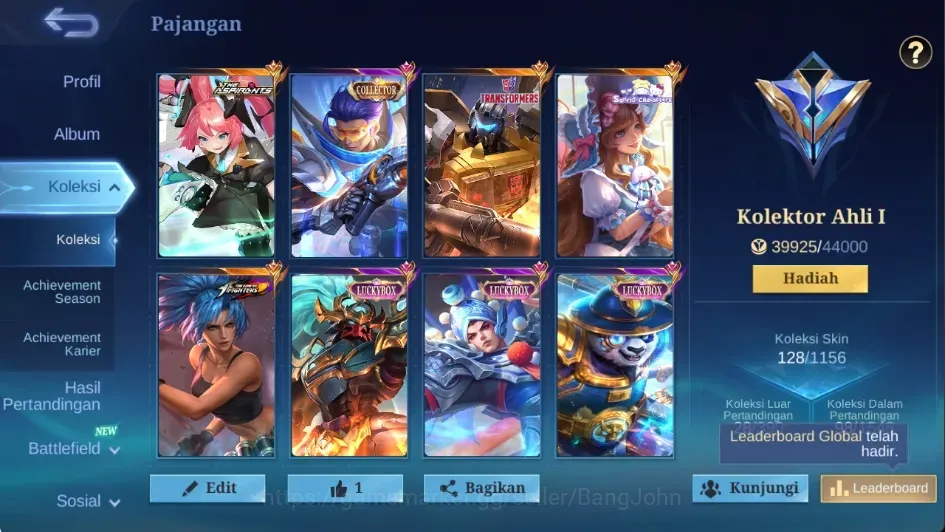 Mobile Legends: Bang Bang Accounts Collector Global|128S|Expert|Layla Aspirants,Luckybox Alpha Zilong Akai,Collertor 1