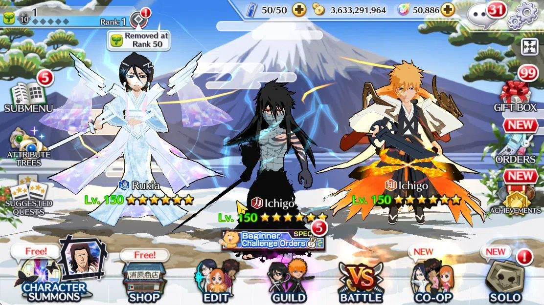 Bleach: Brave Souls Accounts Mid-Tier [GLOBAL]50K Orb|10th (Rukiya,Ichigo),9th