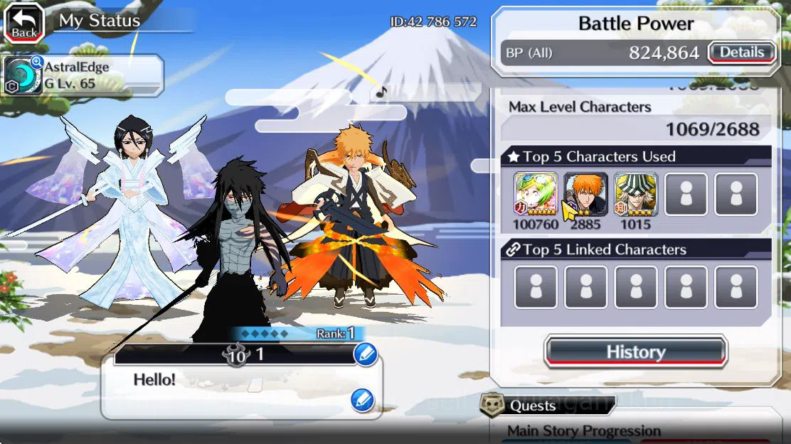 Bleach: Brave Souls Accounts Mid-Tier [GLOBAL]50K Orb|10th (Rukiya,Ichigo),9th 2