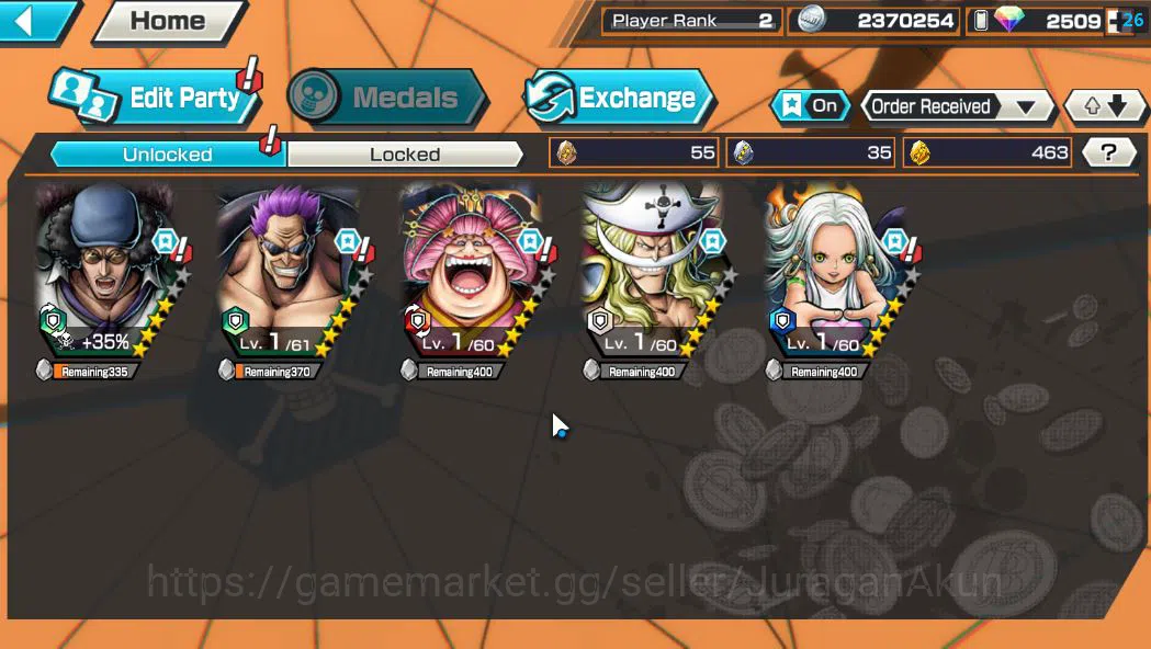 One Piece Bounty Rush Accounts Starter Global|5 EX META|BP Kuzan,FilmZ Zephyr,Olin The Oiran,Edward Newgate,Sheraphim 3
