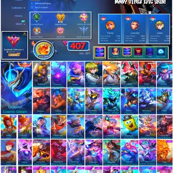 Mobile Legends: Bang Bang Accounts 🔥 #4008 🔥 407 Skins 💎 Exalted Collector II 👑 Legend Gusion Cosmic Gleam ⚔️ Naruto