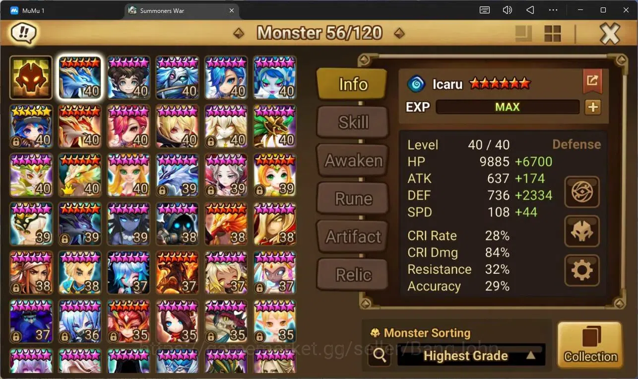Summoners War: Sky Arena Accounts Others ASIA |LV88| LD 2(Qitian Dasheng,Celia)|17 NB5(Teshar,Leo, Etc)|33 Total B6|Ready to 2