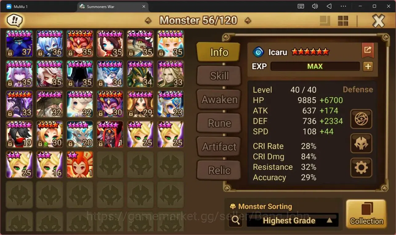 Summoners War: Sky Arena Accounts Others ASIA |LV88| LD 2(Qitian Dasheng,Celia)|17 NB5(Teshar,Leo, Etc)|33 Total B6|Ready to 3