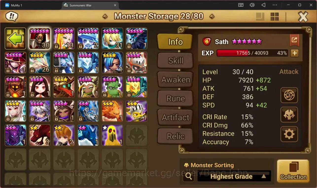Summoners War: Sky Arena Accounts Others ASIA |LV88| LD 2(Qitian Dasheng,Celia)|17 NB5(Teshar,Leo, Etc)|33 Total B6|Ready to 4