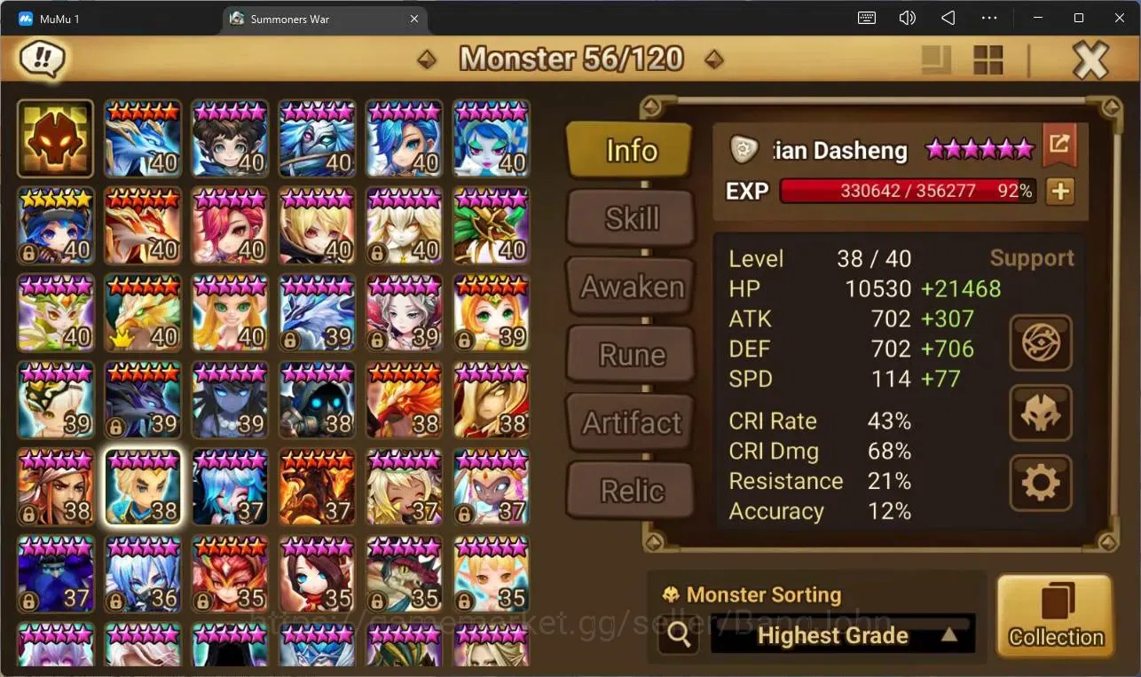 Summoners War: Sky Arena Accounts Others ASIA |LV88| LD 2(Qitian Dasheng,Celia)|17 NB5(Teshar,Leo, Etc)|33 Total B6|Ready to 5