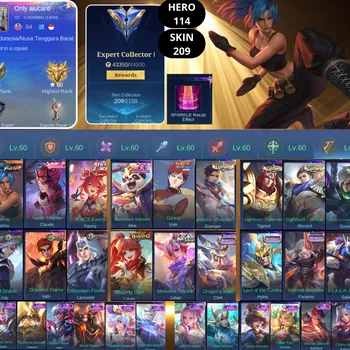 Mobile Legends: Bang Bang Accounts Smurf BEST OFFER | HERO 114 | SKIN 209 | KARINA KOF | CLAUDE VALENTINE | FANNY P.ACE