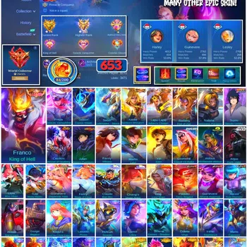 Mobile Legends: Bang Bang Collector #3524 653 Skins | 4 Legends | 4 Collectors | Full  image 1