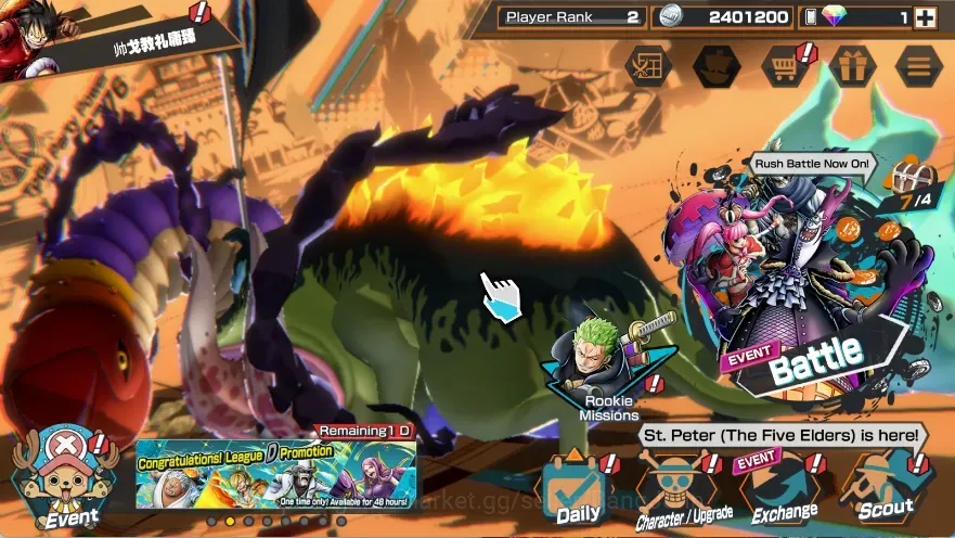 One Piece Bounty Rush Accounts High-End Android |PR 2|2 Ex|2 Max|St.Shepherd,St.Topman,KozukiOden|RD 1|LogBandai|Check SS 1